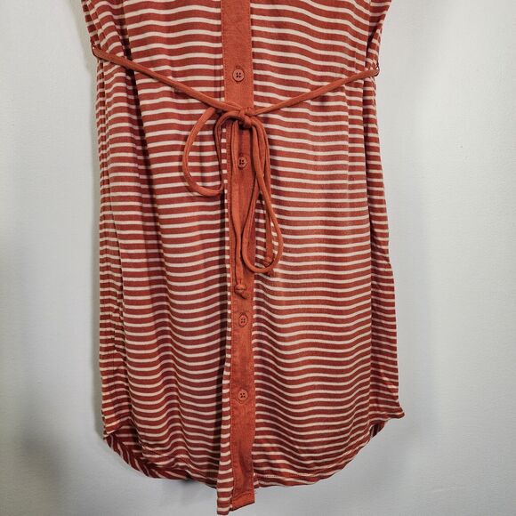 Fossil Womens Mini Dress Small Button Up Orange Striped Tie Waist Short Sleeve - Picture 7 of 9